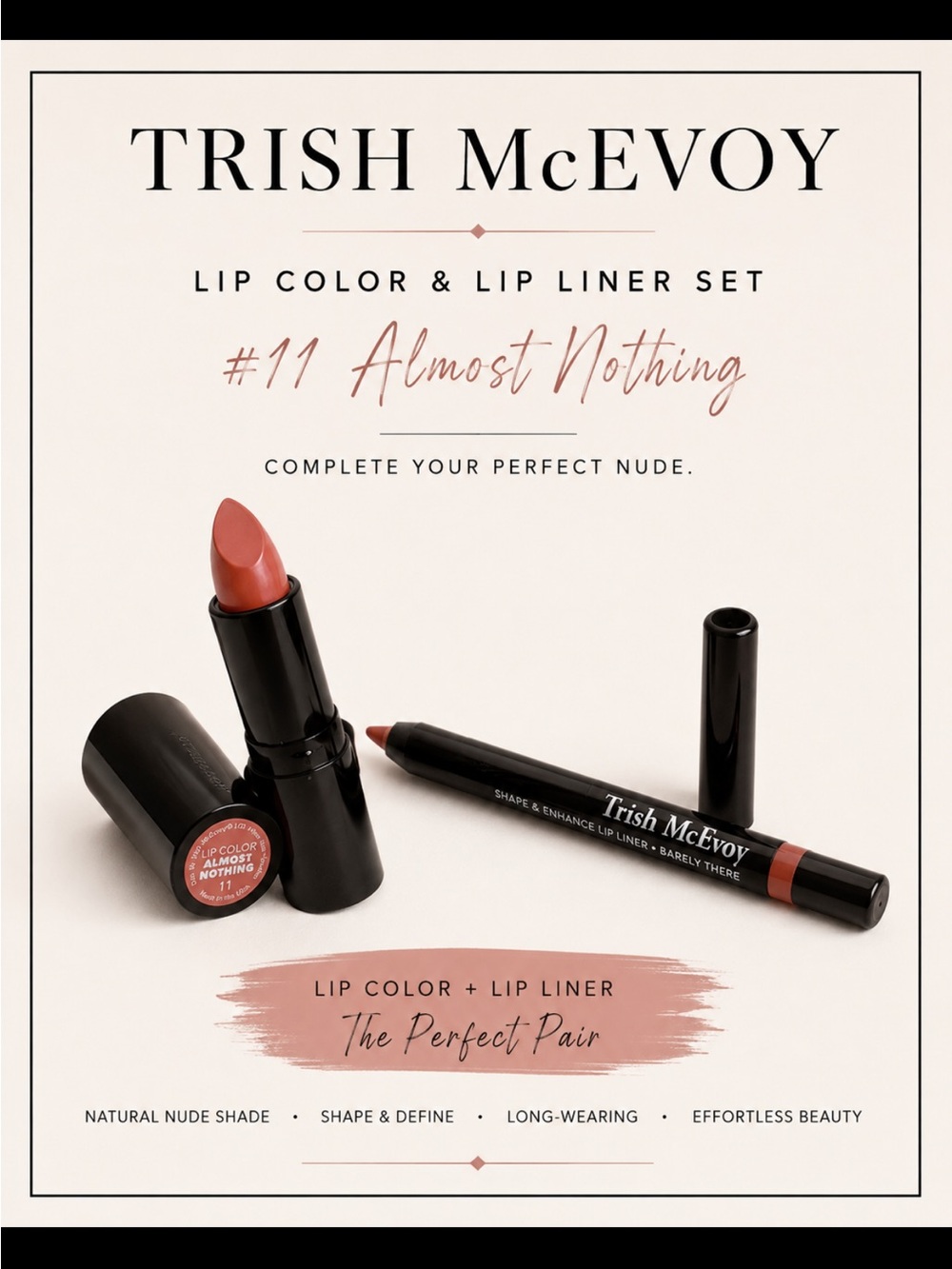 Trish McEvoy Lip Color & Lip Liner Set in Almost Nothing Nude Pink